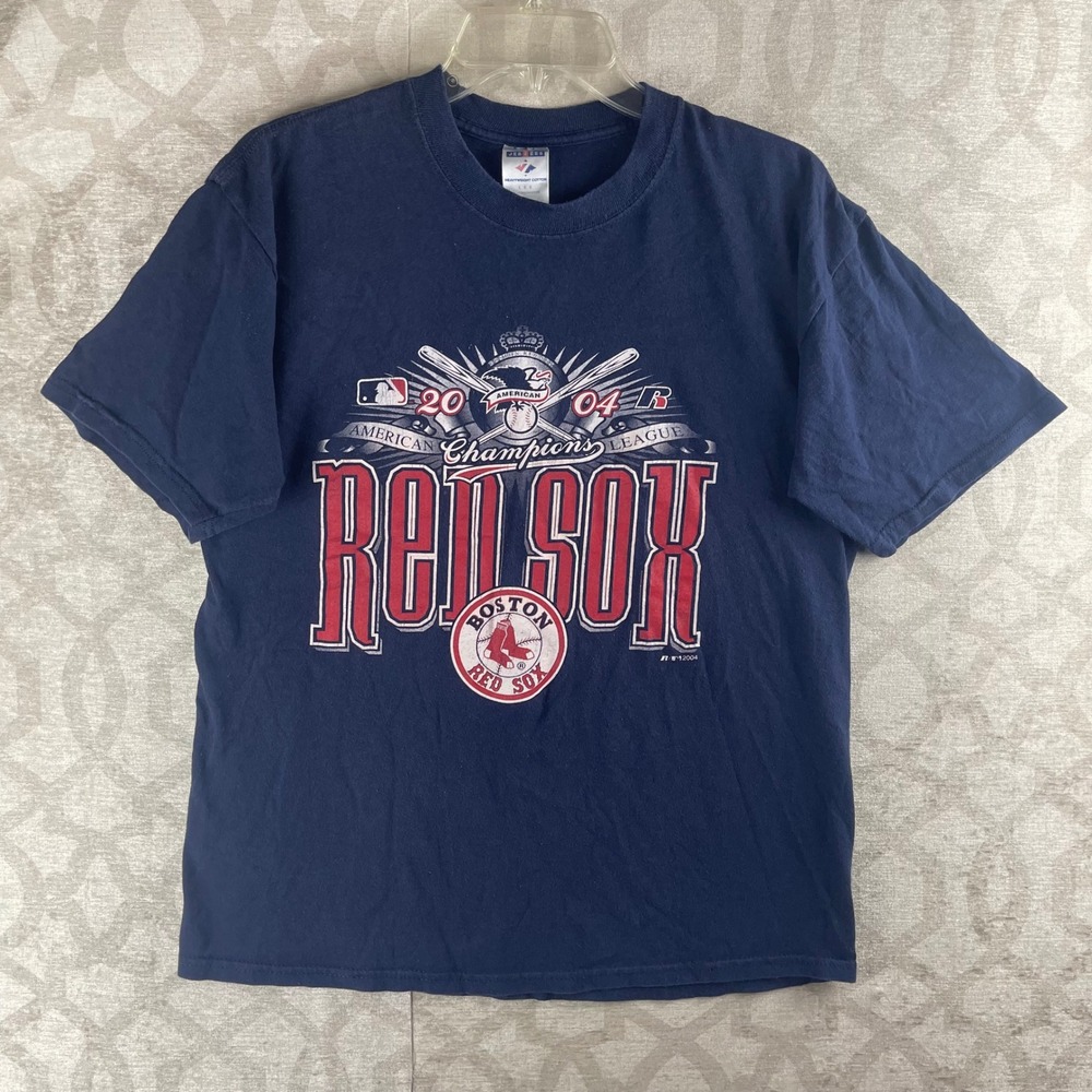 Jerzees Boston Red Sox MLB Men Large Navy 2004 AL Champions Graphic T-Shirt